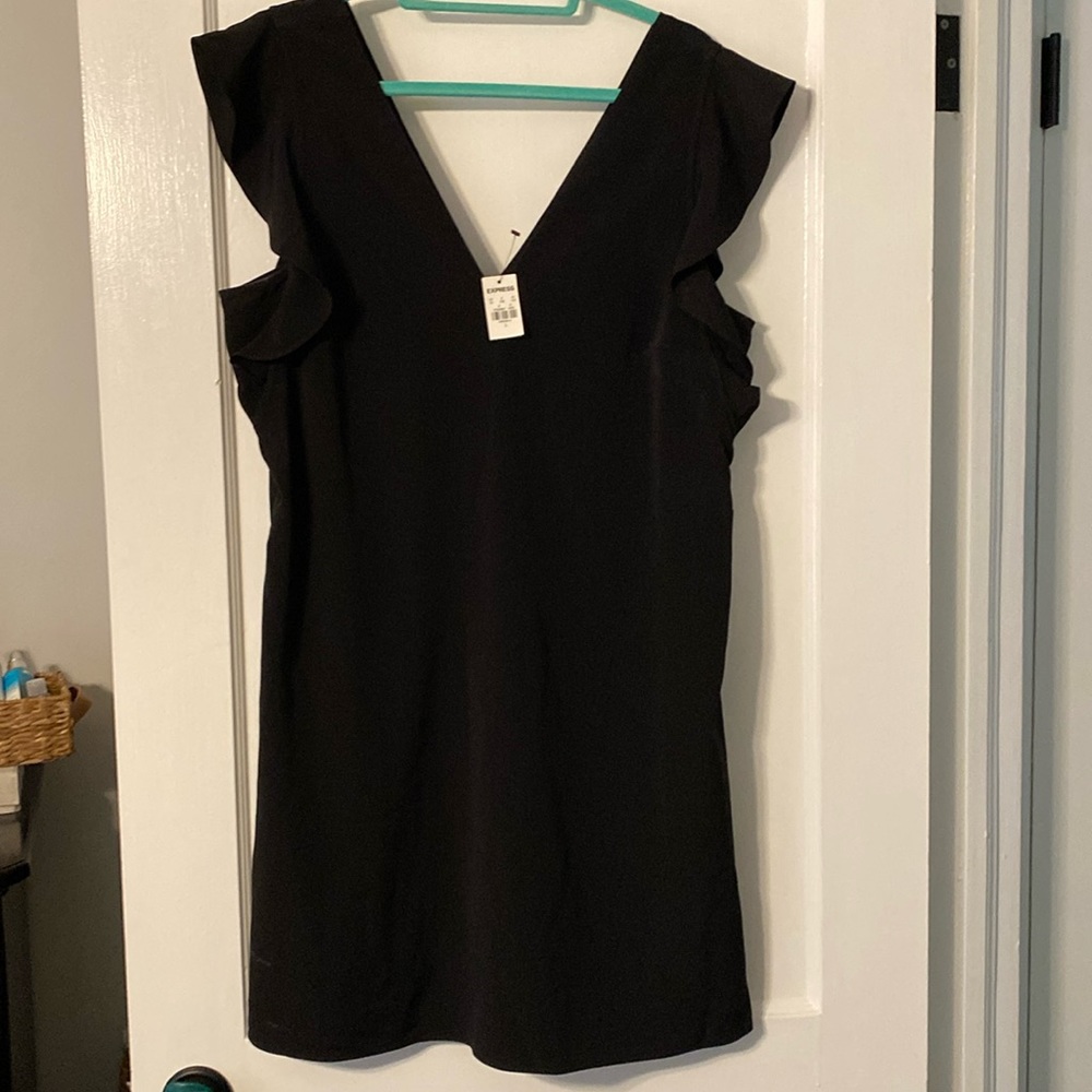 NWT Black Womens shift dress with ruffle sleeve. New with tags